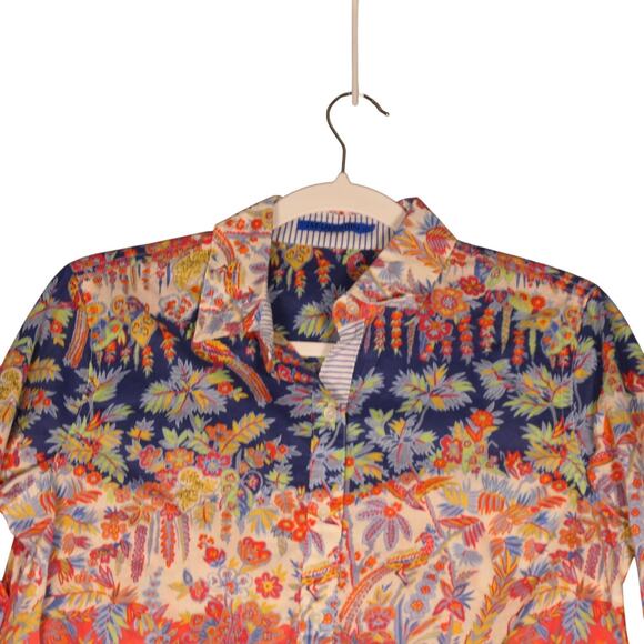 J McLaughlin Shirt Womens Small Blue Floral 100% Cotton Career Casual Boho - Picture 3 of 13